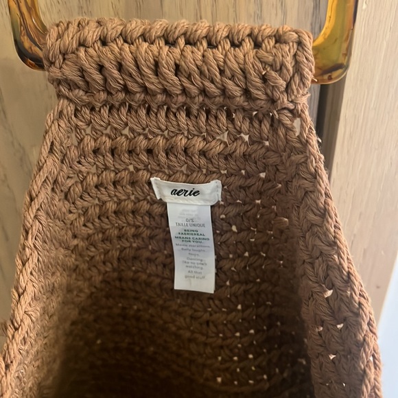Aerie Brown Crochet Summer Beach Purse Bag with Tortoise Handles - Picture 2 of 3
